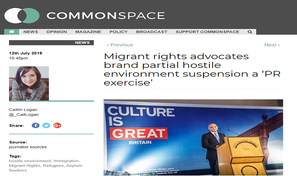  Migrant Voice - Comment on CommonSpace  on suspension of data sharing