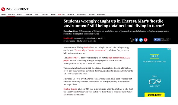  Migrant Voice - The Independent reports on international students campaign