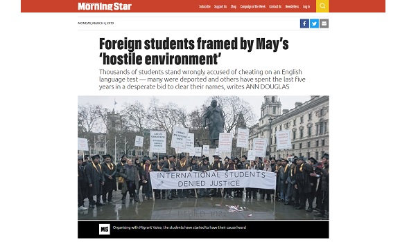  Migrant Voice - Morning Star reports on international students campaign