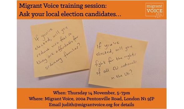  Migrant Voice - General election training: Ask your local candidates
