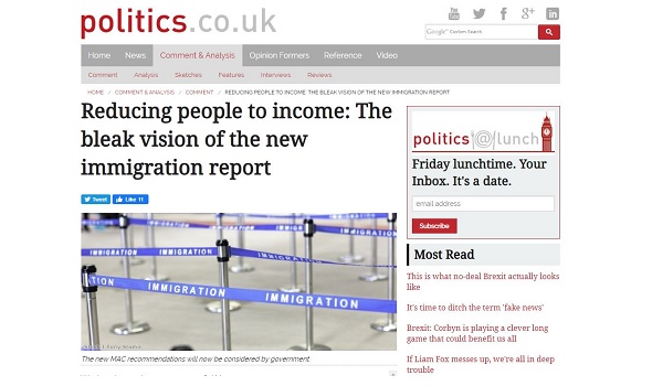  Migrant Voice - MV comment piece on Politics website