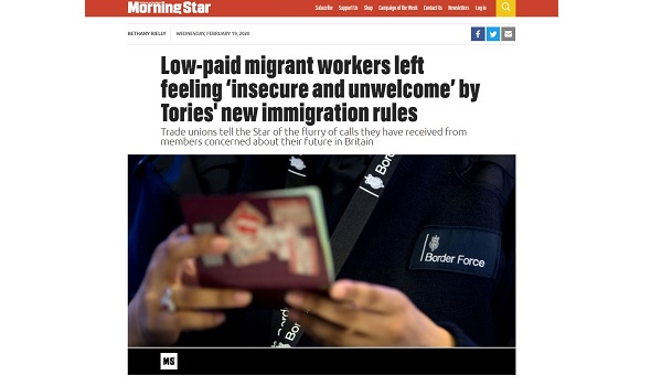  Migrant Voice - MV quoted in story on immigration proposals