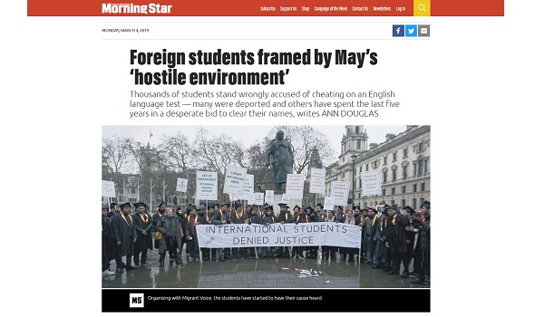  Migrant Voice - Morning Star reports on international students campaign
