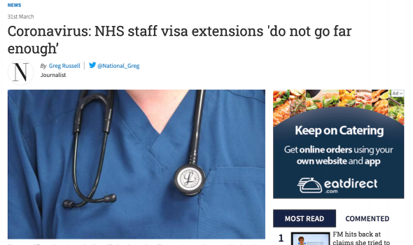  Migrant Voice - MV quoted in article about NHS visa extensions
