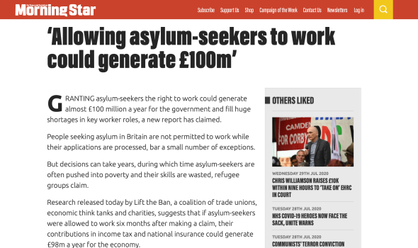  Migrant Voice - MV member speaks to Morning Star about impact of not being allowed to work as an asylum seeker