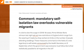  Migrant Voice - MV member writes for Free Movement about migrants and the new Covid-19 guidelines