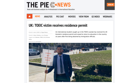  Migrant Voice - The PIE News reports on TOEIC student and MV member who cleared his name and got his future back