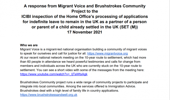  Migrant Voice - MV submits to ICI call for evidence