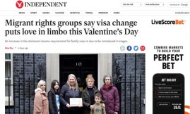  Migrant Voice - Valentine's Day action against the Minimum Income Requirement covered in the Independent