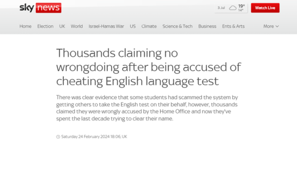  Migrant Voice - Migrant Voice Director interviewed by Sky News about the TOEIC exam scandal